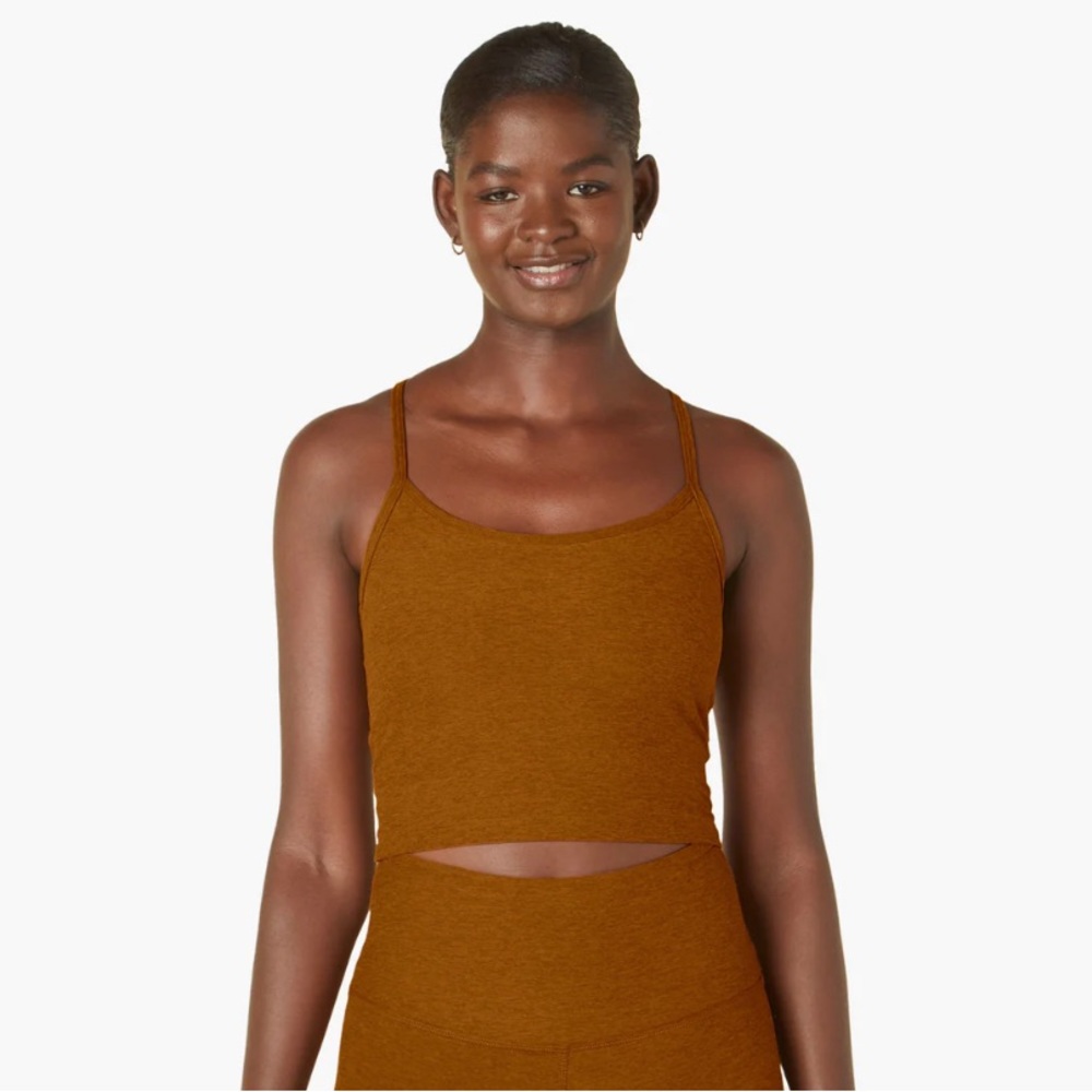 Beyond Yoga Spacedye Slim Racerback Cropped Tank in Clove Brown Heather - Picture 2 of 3